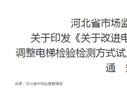 河北省市场监督管理局 关于印发《关于改进电梯维护保养模式和 调整电梯检验检测方式试点工作的实施方案》的 通　知