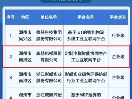 森赫电梯获评2023年度省级工业互联网平台