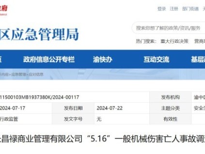 重庆长昌禄商业管理有限公司“5·16”一般机械伤害亡人事故调查报告