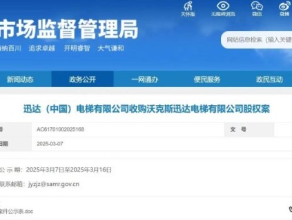 迅达（中国）电梯有限公司收购沃克斯迅达电梯有限公司股权案公示